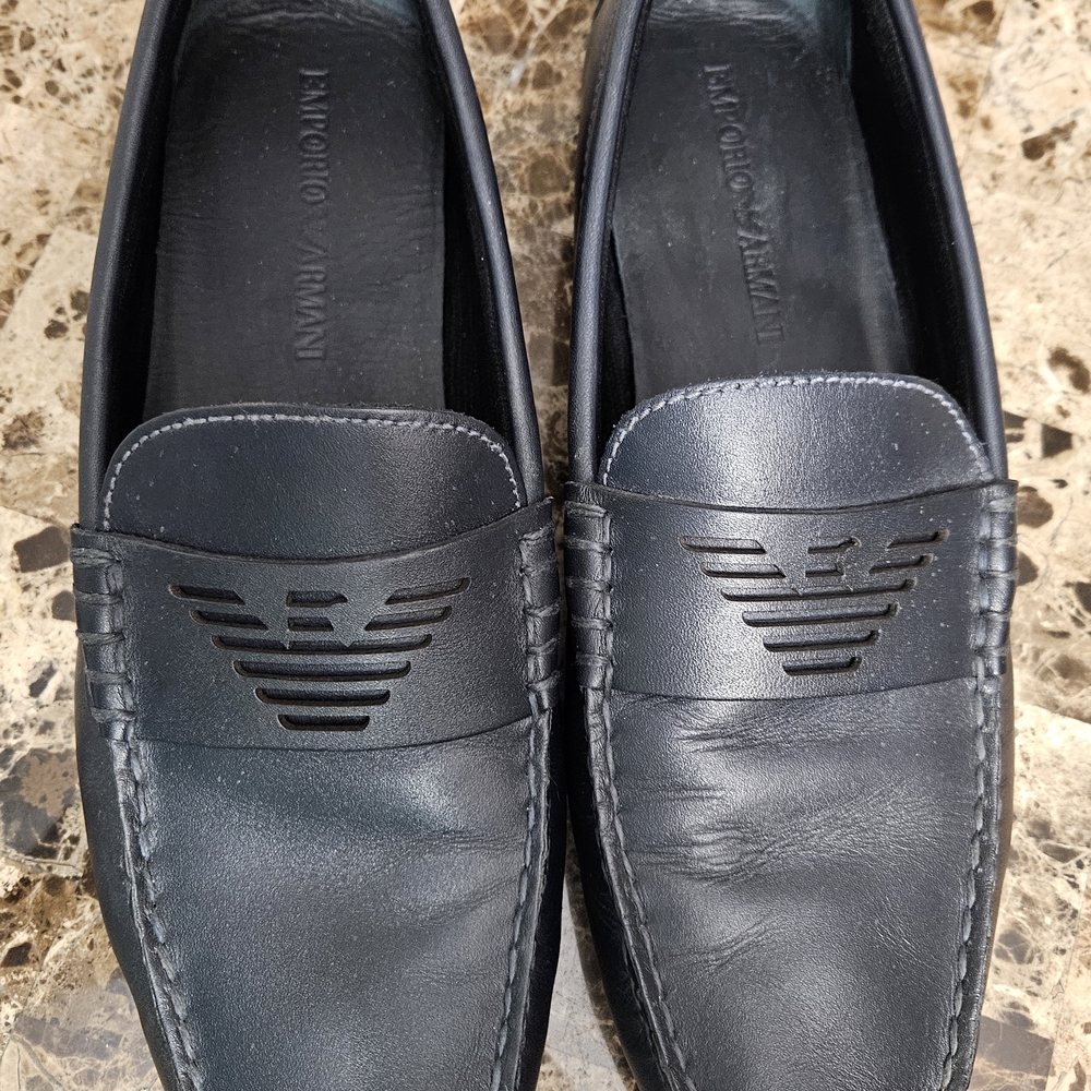Emporio Armani Men's Navy Leather Slip-On Loafers